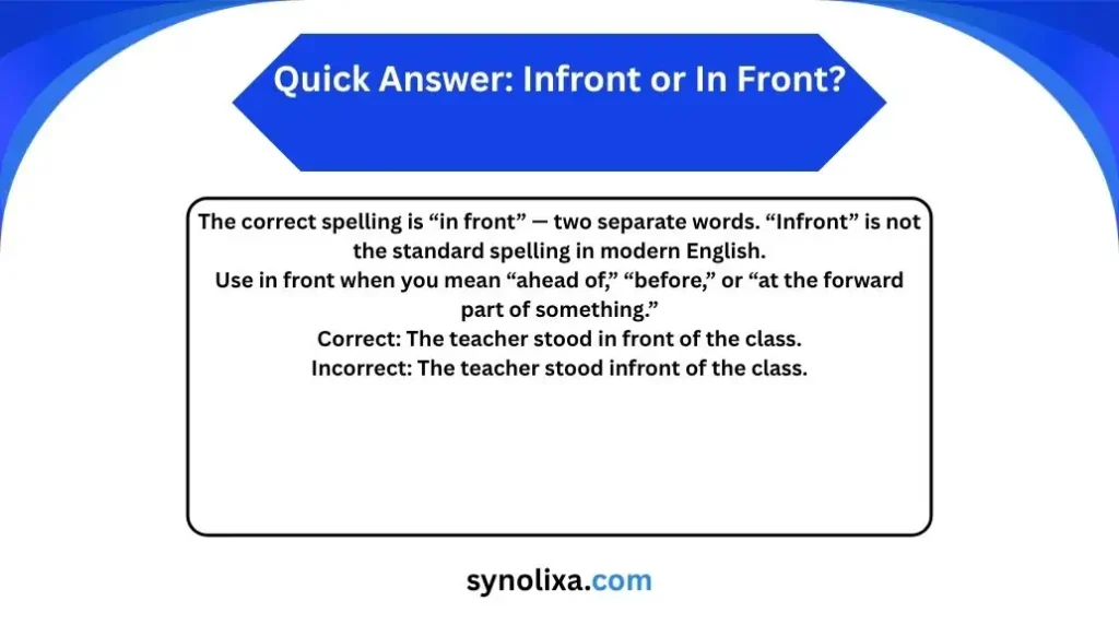 infront or in front