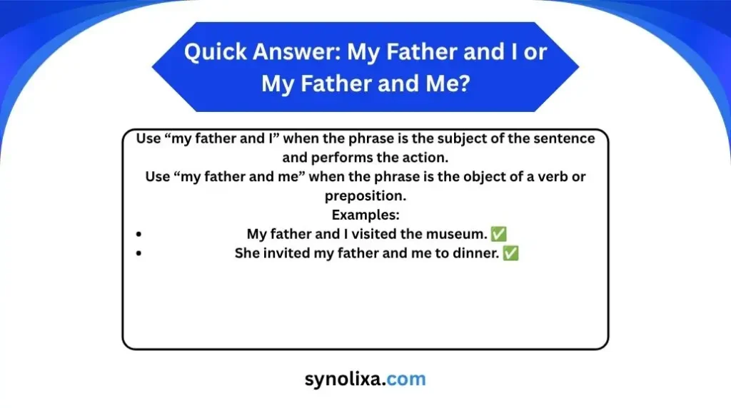 my father and i or my father and me